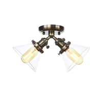 2 Heads Restaurant Ceiling Light Fixture Vintage Black Bronze Semi Flush Mount with Amber Clear Glass Shade - Rebooters