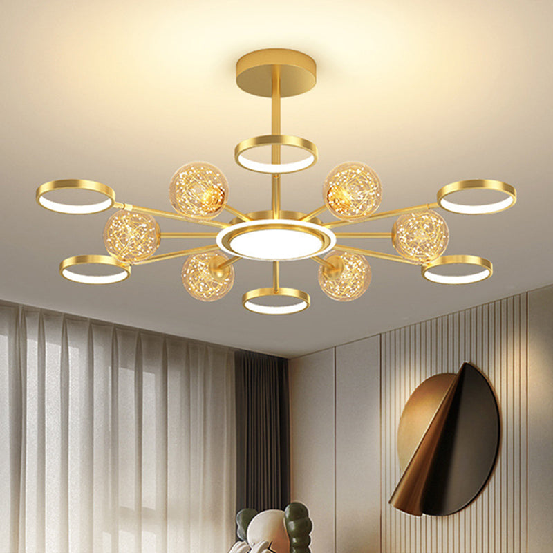 Ring and Ball Chandelier Pendant Light Ultra-Contemporary Metal Hanging Lights - Rebooters