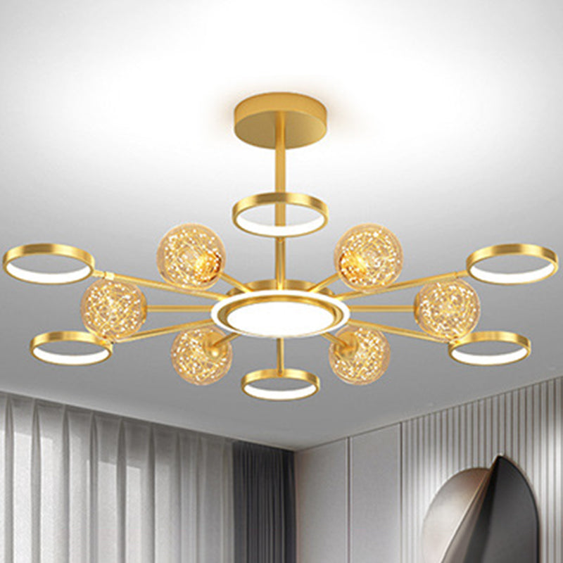 Ring and Ball Chandelier Pendant Light Ultra-Contemporary Metal Hanging Lights - Rebooters