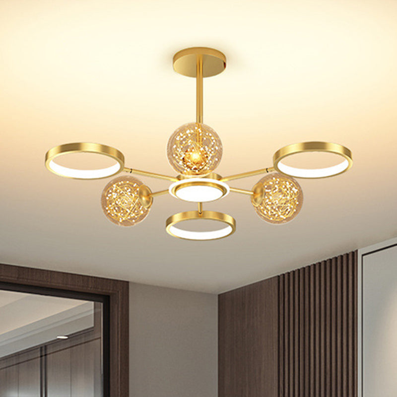 Ring and Ball Chandelier Pendant Light Ultra-Contemporary Metal Hanging Lights - Rebooters