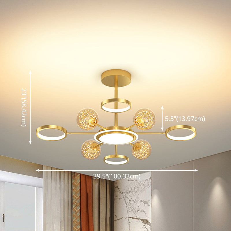 Ring and Ball Chandelier Pendant Light Ultra-Contemporary Metal Hanging Lights - Rebooters