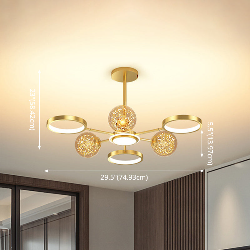 Ring and Ball Chandelier Pendant Light Ultra-Contemporary Metal Hanging Lights - Rebooters