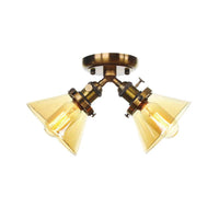 2 Heads Restaurant Ceiling Light Fixture Vintage Black Bronze Semi Flush Mount with Amber Clear Glass Shade - Rebooters