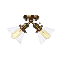 2 Heads Restaurant Ceiling Light Fixture Vintage Black Bronze Semi Flush Mount with Amber Clear Glass Shade - Rebooters
