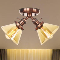 2 Heads Restaurant Ceiling Light Fixture Vintage Black Bronze Semi Flush Mount with Amber Clear Glass Shade - Rebooters