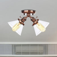 2 Heads Restaurant Ceiling Light Fixture Vintage Black Bronze Semi Flush Mount with Amber Clear Glass Shade - Rebooters
