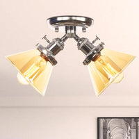 2 Heads Restaurant Ceiling Light Fixture Vintage Black Bronze Semi Flush Mount with Amber Clear Glass Shade - Rebooters
