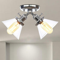 2 Heads Restaurant Ceiling Light Fixture Vintage Black Bronze Semi Flush Mount with Amber Clear Glass Shade - Rebooters
