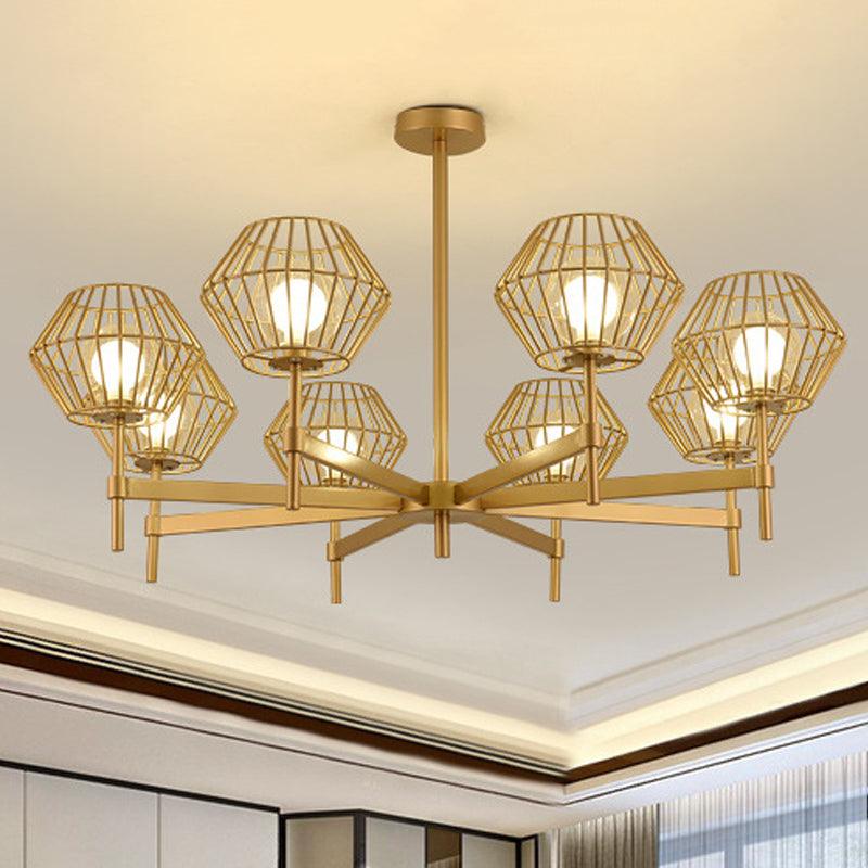 31.5"/39" Wide Gold Cage Chandelier Pendant Ceiling Light Fixture - Rebooters