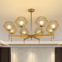 31.5"/39" Wide Gold Cage Chandelier Pendant Ceiling Light Fixture - Rebooters