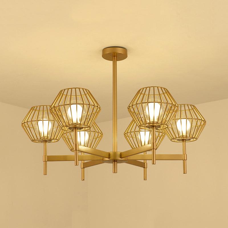 31.5"/39" Wide Gold Cage Chandelier Pendant Ceiling Light Fixture - Rebooters