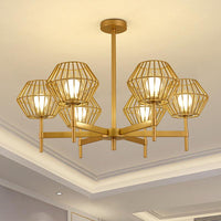 31.5"/39" Wide Gold Cage Chandelier Pendant Ceiling Light Fixture - Rebooters