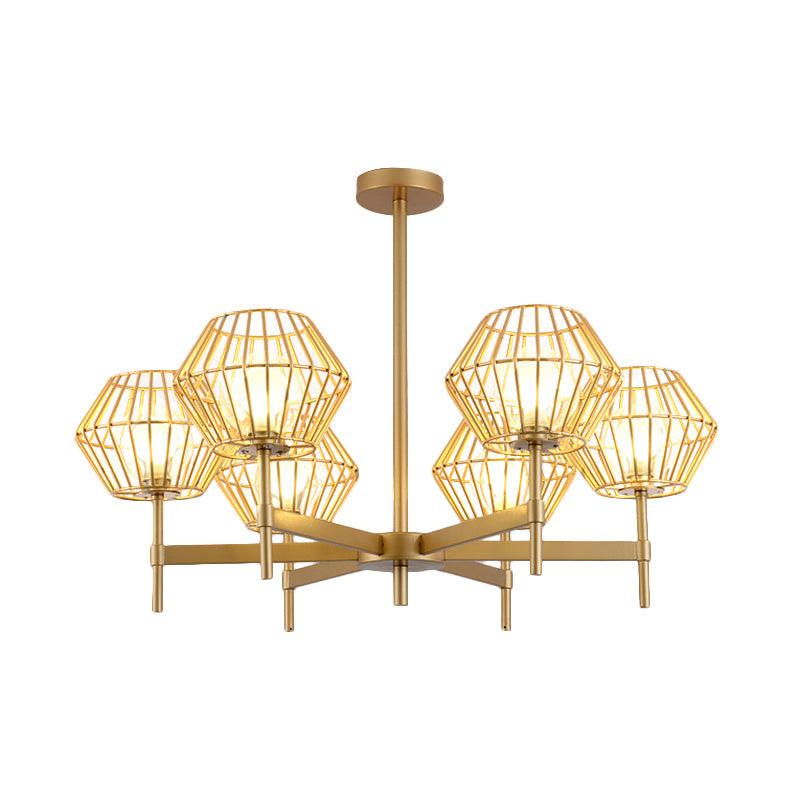 31.5"/39" Wide Gold Cage Chandelier Pendant Ceiling Light Fixture - Rebooters