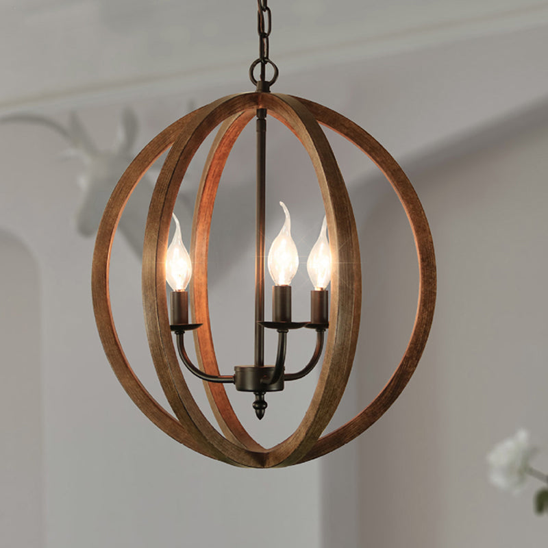 Wooden Spherical Hanging Fixture Loft Industrial Chandelier - Rebooters