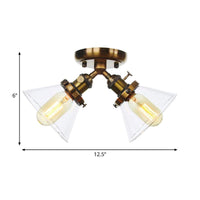 2 Heads Restaurant Ceiling Light Fixture Vintage Black Bronze Semi Flush Mount with Amber Clear Glass Shade - Rebooters
