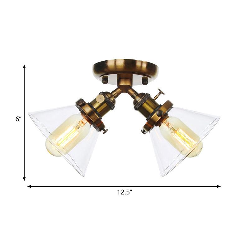 2 Heads Restaurant Ceiling Light Fixture Vintage Black Bronze Semi Flush Mount with Amber Clear Glass Shade - Rebooters