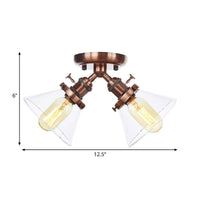 2 Heads Restaurant Ceiling Light Fixture Vintage Black Bronze Semi Flush Mount with Amber Clear Glass Shade - Rebooters