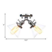 2 Heads Restaurant Ceiling Light Fixture Vintage Black Bronze Semi Flush Mount with Amber Clear Glass Shade - Rebooters