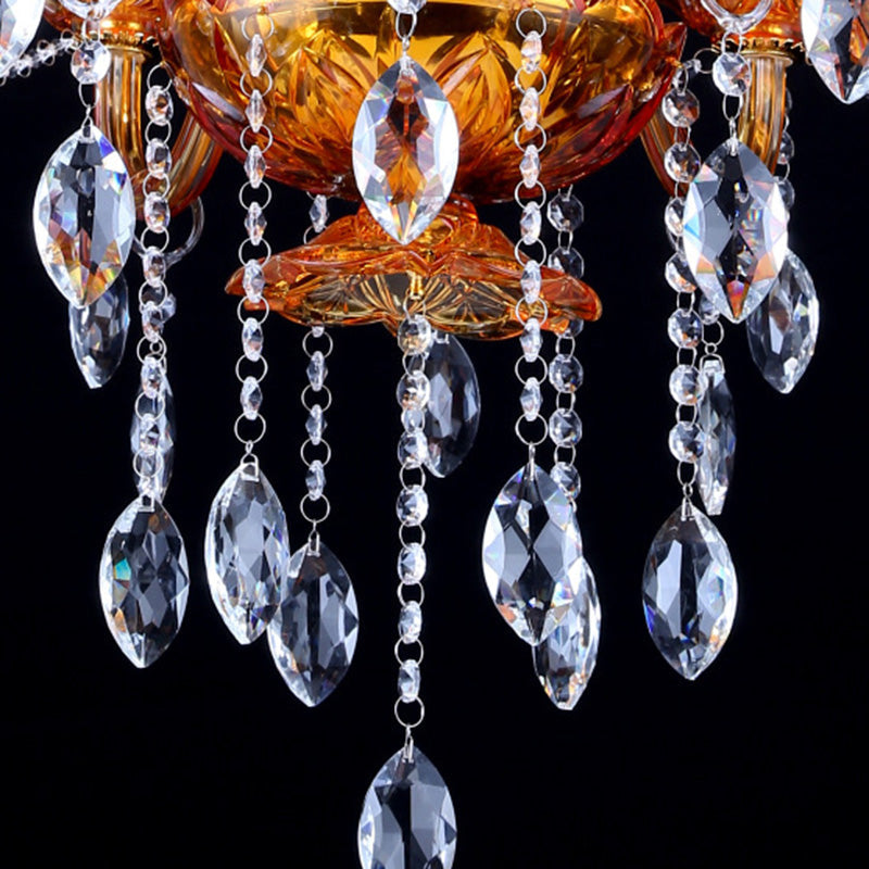 Gold Candle Chandelier Lighting Traditional Prism Glass 6 Heads Dining Room Lamp - Rebooters
