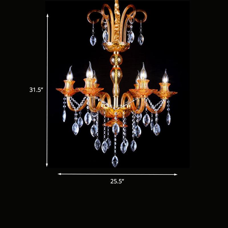 Gold Candle Chandelier Lighting Traditional Prism Glass 6 Heads Dining Room Lamp - Rebooters
