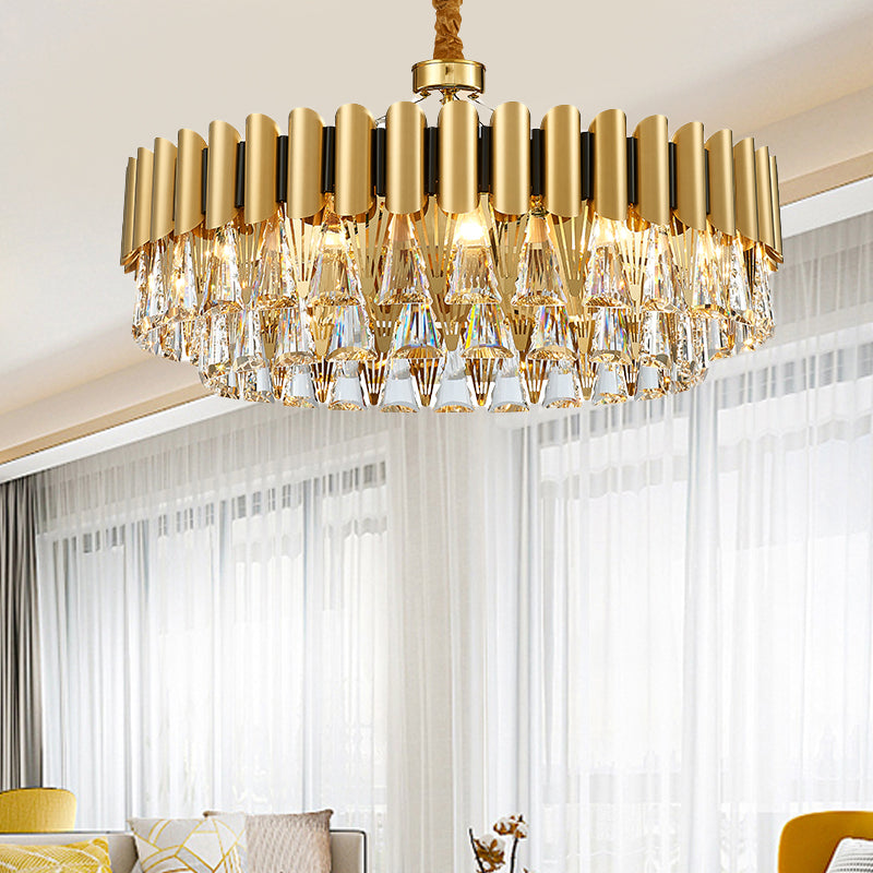 Triangle Crystal Block Chandelier Lighting with Metal Sheet Modernist 8 Heads Pendant Lighting in Gold - Rebooters