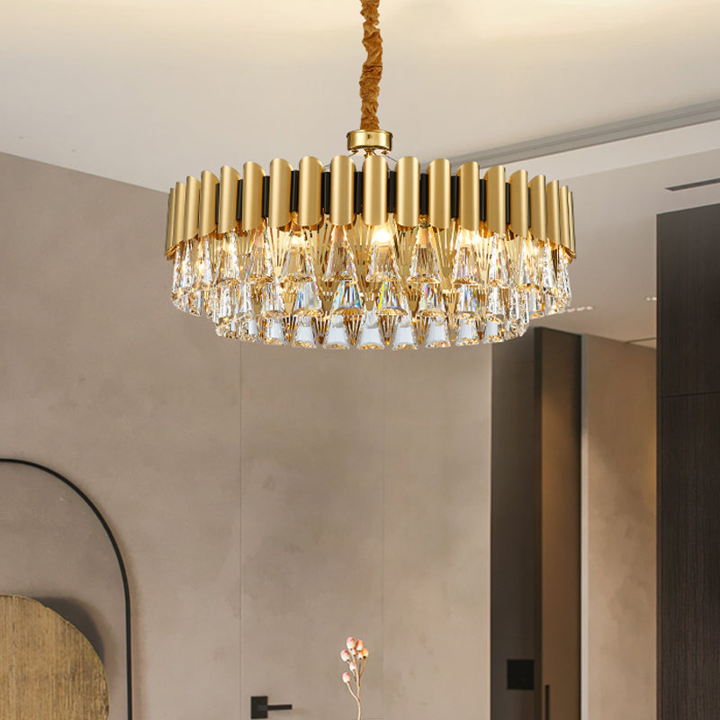 Triangle Crystal Block Chandelier Lighting with Metal Sheet Modernist 8 Heads Pendant Lighting in Gold - Rebooters