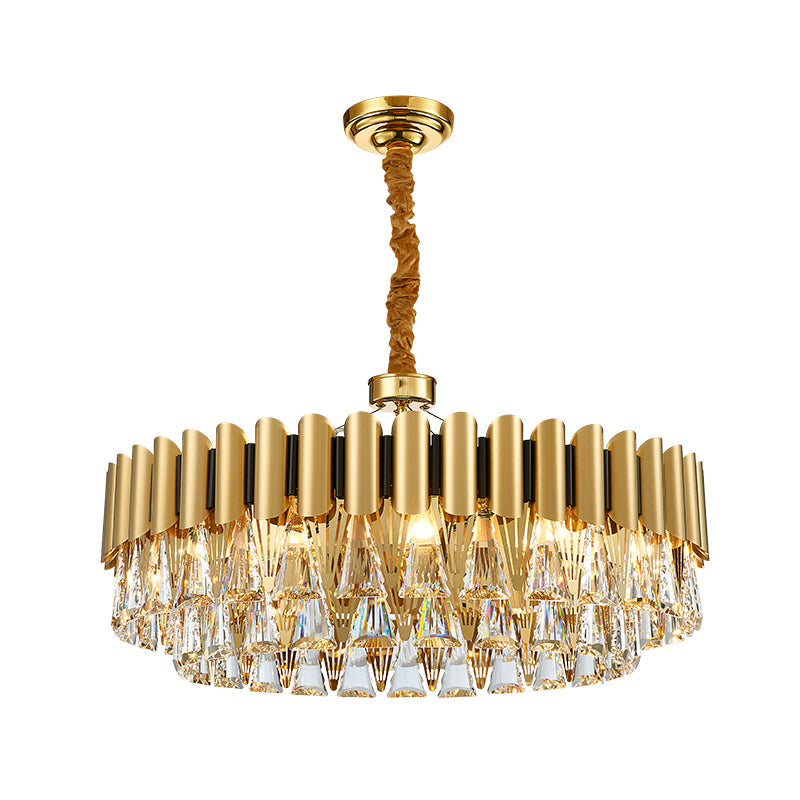 Triangle Crystal Block Chandelier Lighting with Metal Sheet Modernist 8 Heads Pendant Lighting in Gold - Rebooters