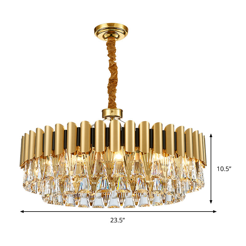 Triangle Crystal Block Chandelier Lighting with Metal Sheet Modernist 8 Heads Pendant Lighting in Gold - Rebooters