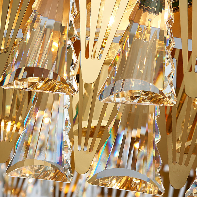 Triangle Crystal Block Chandelier Lighting with Metal Sheet Modernist 8 Heads Pendant Lighting in Gold - Rebooters