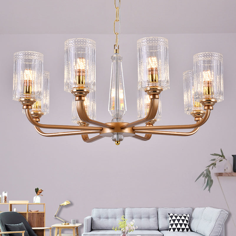 Clear Glass Cylinder Chandelier Light Vintage 3/5/6/8 Heads Gold - Rebooters