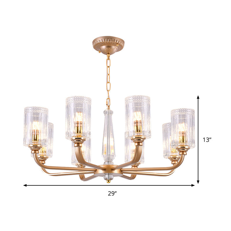 Clear Glass Cylinder Chandelier Light Vintage 3/5/6/8 Heads Gold - Rebooters