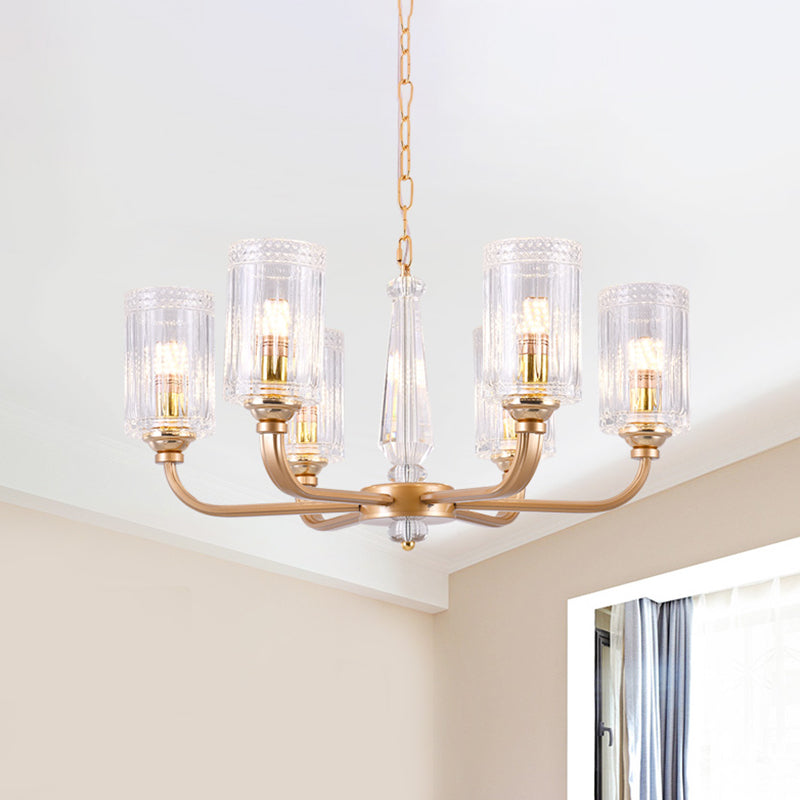 Clear Glass Cylinder Chandelier Light Vintage 3/5/6/8 Heads Gold - Rebooters