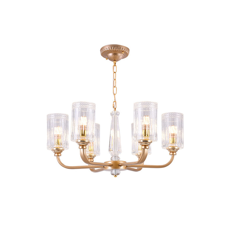Clear Glass Cylinder Chandelier Light Vintage 3/5/6/8 Heads Gold - Rebooters
