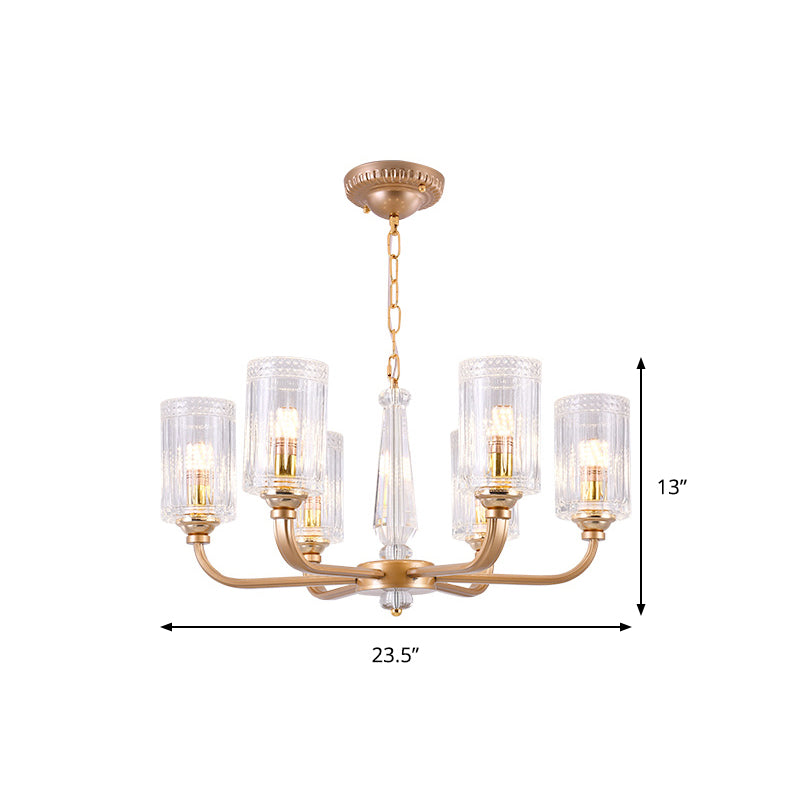 Clear Glass Cylinder Chandelier Light Vintage 3/5/6/8 Heads Gold - Rebooters