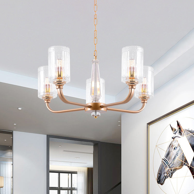 Clear Glass Cylinder Chandelier Light Vintage 3/5/6/8 Heads Gold - Rebooters