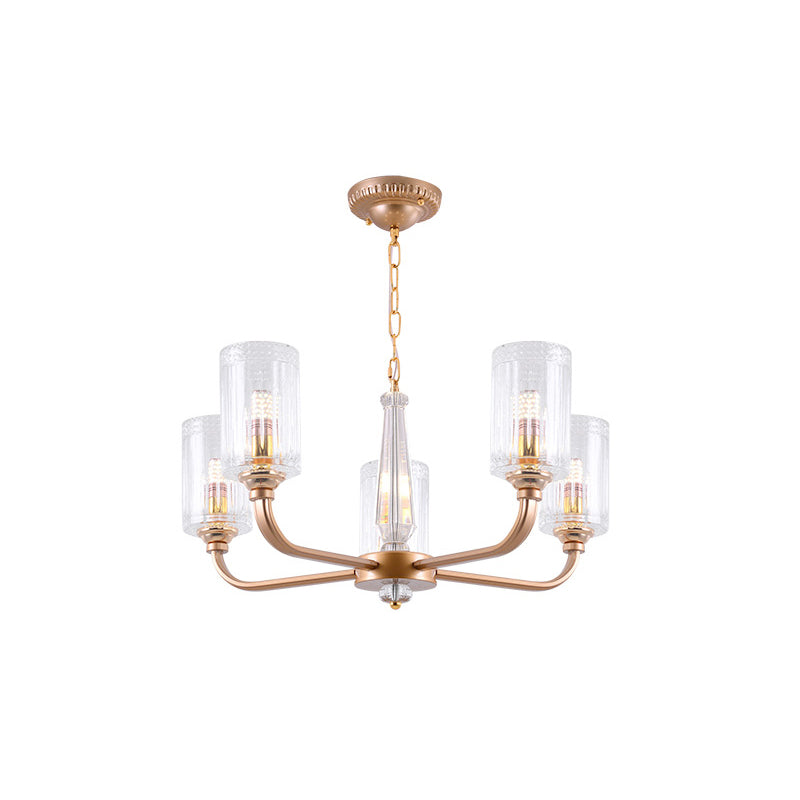 Clear Glass Cylinder Chandelier Light Vintage 3/5/6/8 Heads Gold - Rebooters