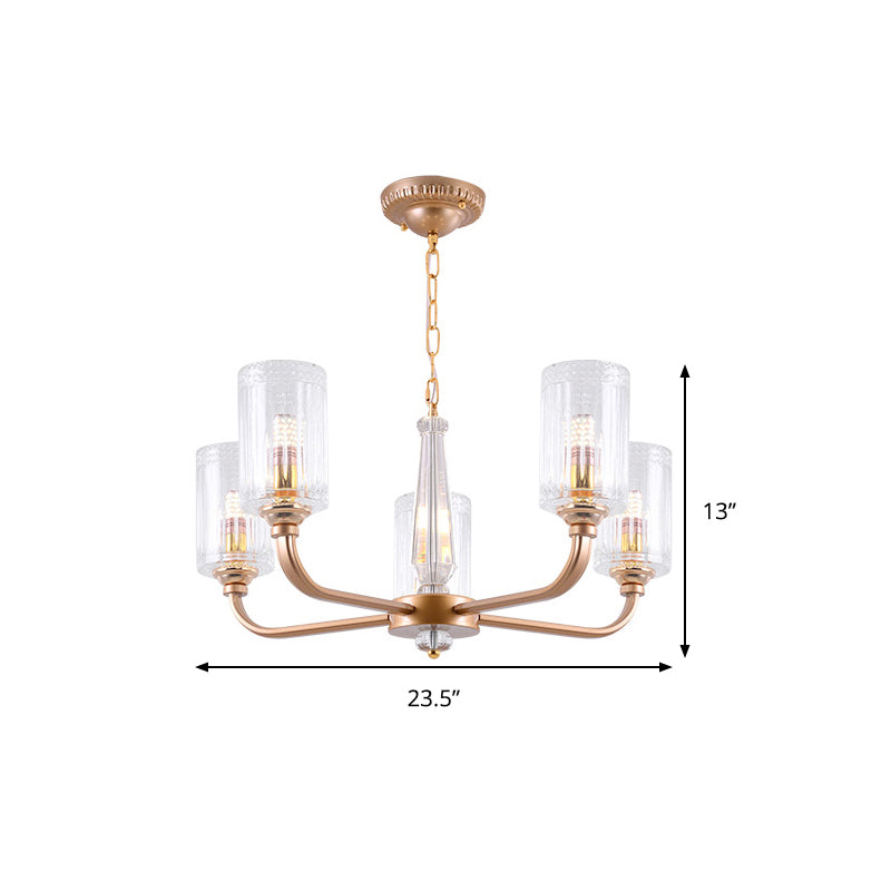 Clear Glass Cylinder Chandelier Light Vintage 3/5/6/8 Heads Gold - Rebooters