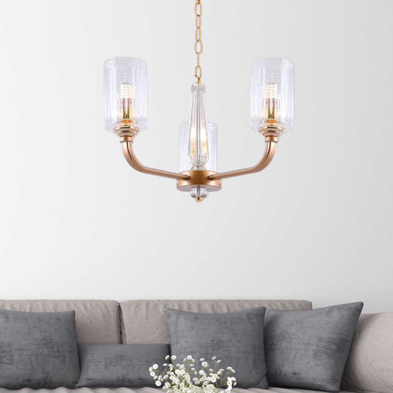 Clear Glass Cylinder Chandelier Light Vintage 3/5/6/8 Heads Gold - Rebooters