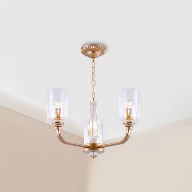 Clear Glass Cylinder Chandelier Light Vintage 3/5/6/8 Heads Gold - Rebooters