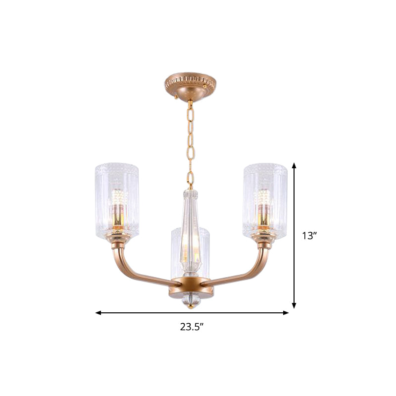 Clear Glass Cylinder Chandelier Light Vintage 3/5/6/8 Heads Gold - Rebooters