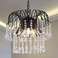 3 Lights Crystal Drop Chandelier Lamp Contemporary Hanging Ceiling Light in Black White Finish - Rebooters