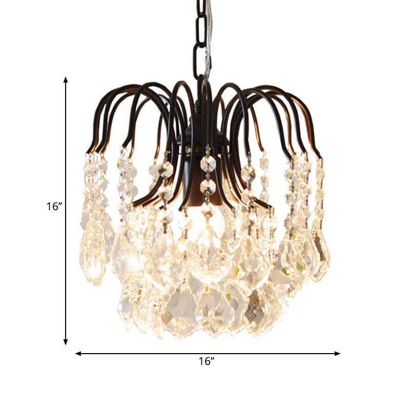 3 Lights Crystal Drop Chandelier Lamp Contemporary Hanging Ceiling Light in Black White Finish - Rebooters