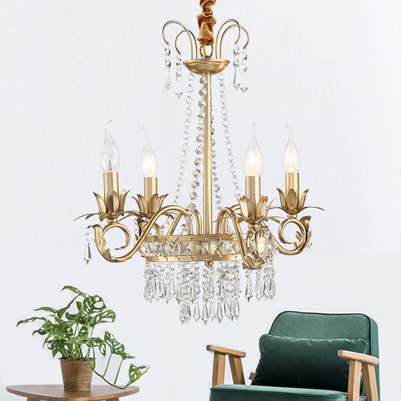 Brass Finish Curved Arm Ceiling Chandelier with Candle Accent - Rebooters