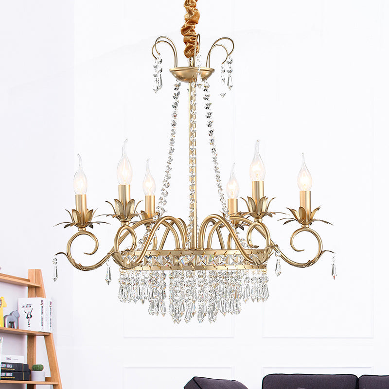 Brass Finish Curved Arm Ceiling Chandelier with Candle Accent - Rebooters