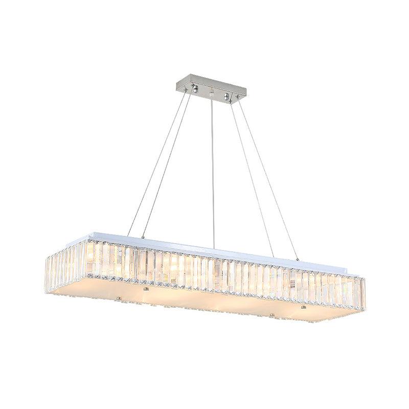 8 Lights Rectangular Chandelier Lamp With Crystal Block - Rebooters