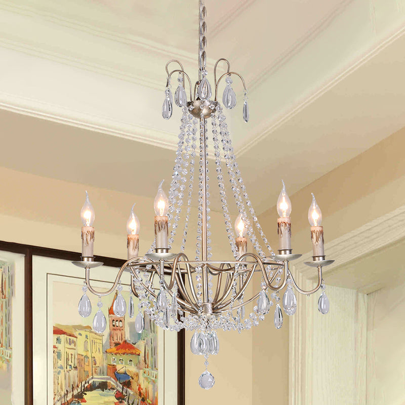 Clear Crystal Beaded Chandelier Lamp Modernist 6 Heads Pendant Light - Rebooters