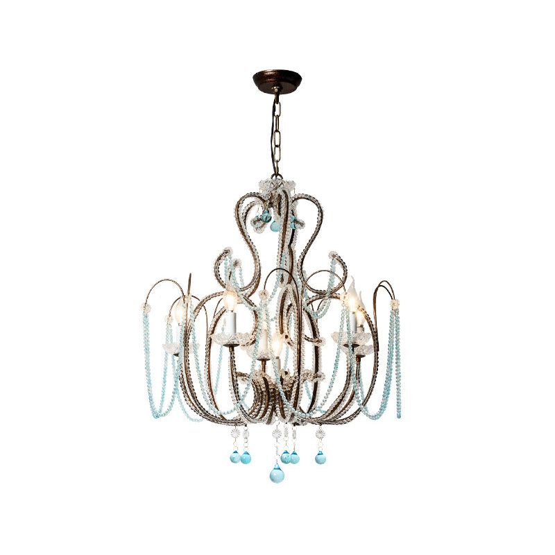 Vintage Candle Pendant Light With Royal Blue Crystal Bead Chandelier - Rebooters