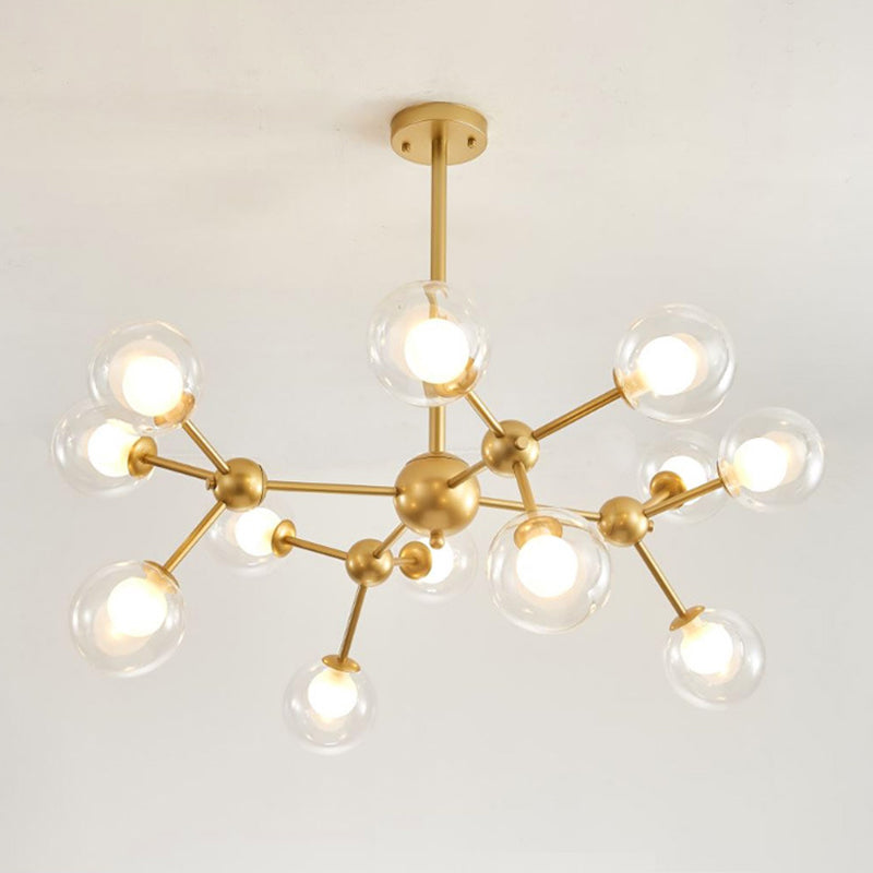 Clear Globe Shape Glass Chandelier Light in Gold Modern Pendant - Rebooters