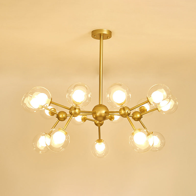 Clear Globe Shape Glass Chandelier Light in Gold Modern Pendant - Rebooters