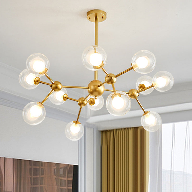 Clear Globe Shape Glass Chandelier Light in Gold Modern Pendant - Rebooters